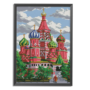 14CT Stamped Cross Stitch DIY Needlework Cotton Thread  F556 Red Castle