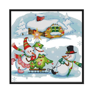 14CT Stamp DIY Room Needlework Christmas Snowman Canvas Cross Stitch  C599