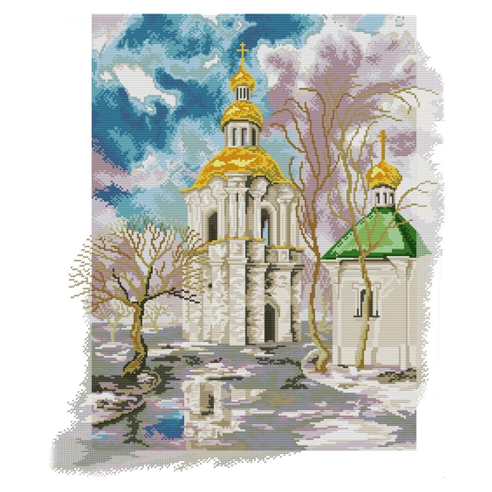 14CT Stamped Cross Stitch DIY Needlework Kits Fabric  F606 Winter Castle