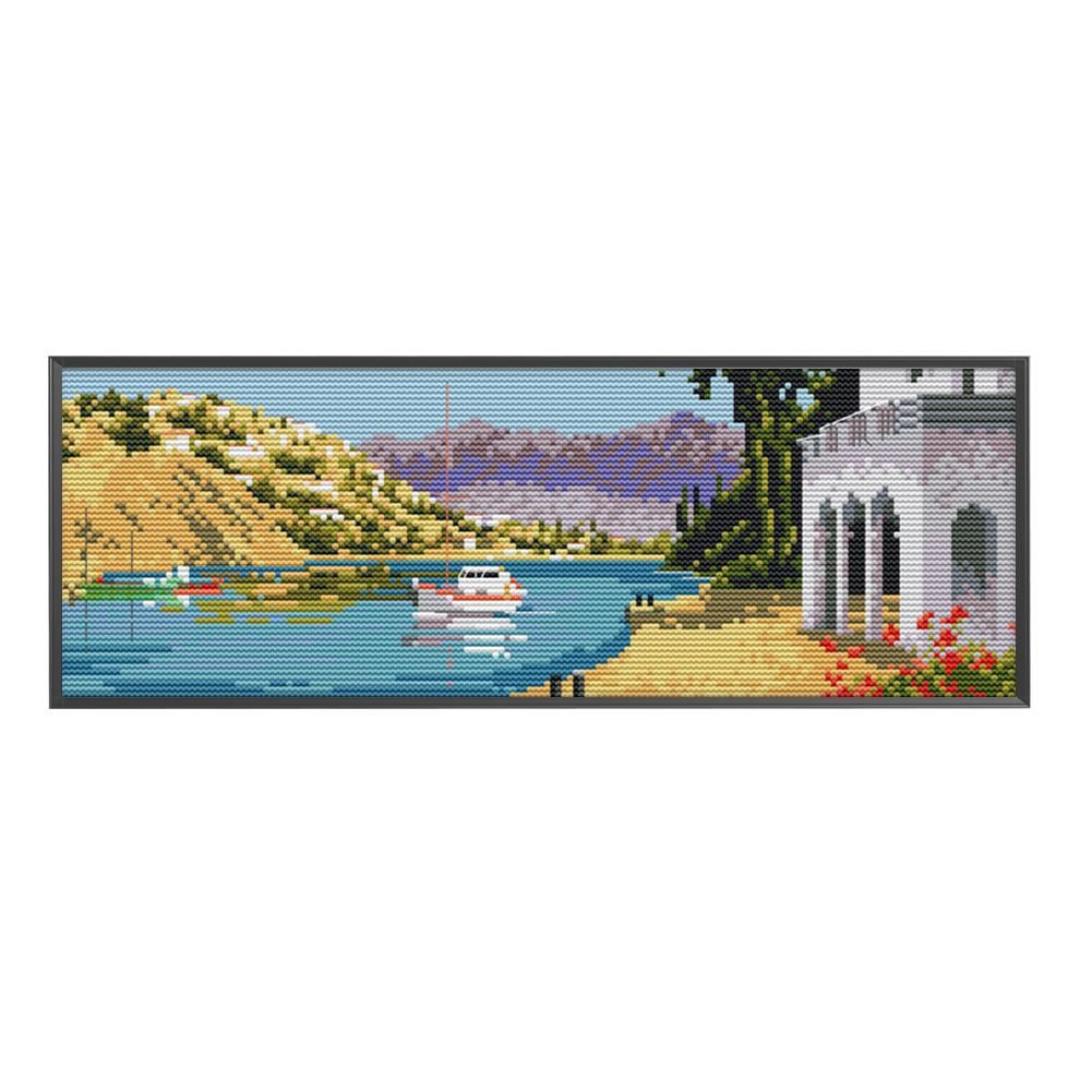 Mediterranean Seaport 14CT Stamp Cross Stitch Cotton Needlework Set  F597