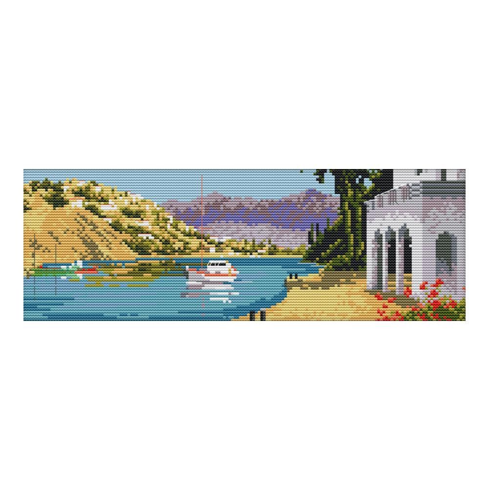 Mediterranean Seaport 14CT Stamp Cross Stitch Cotton Needlework Set  F597