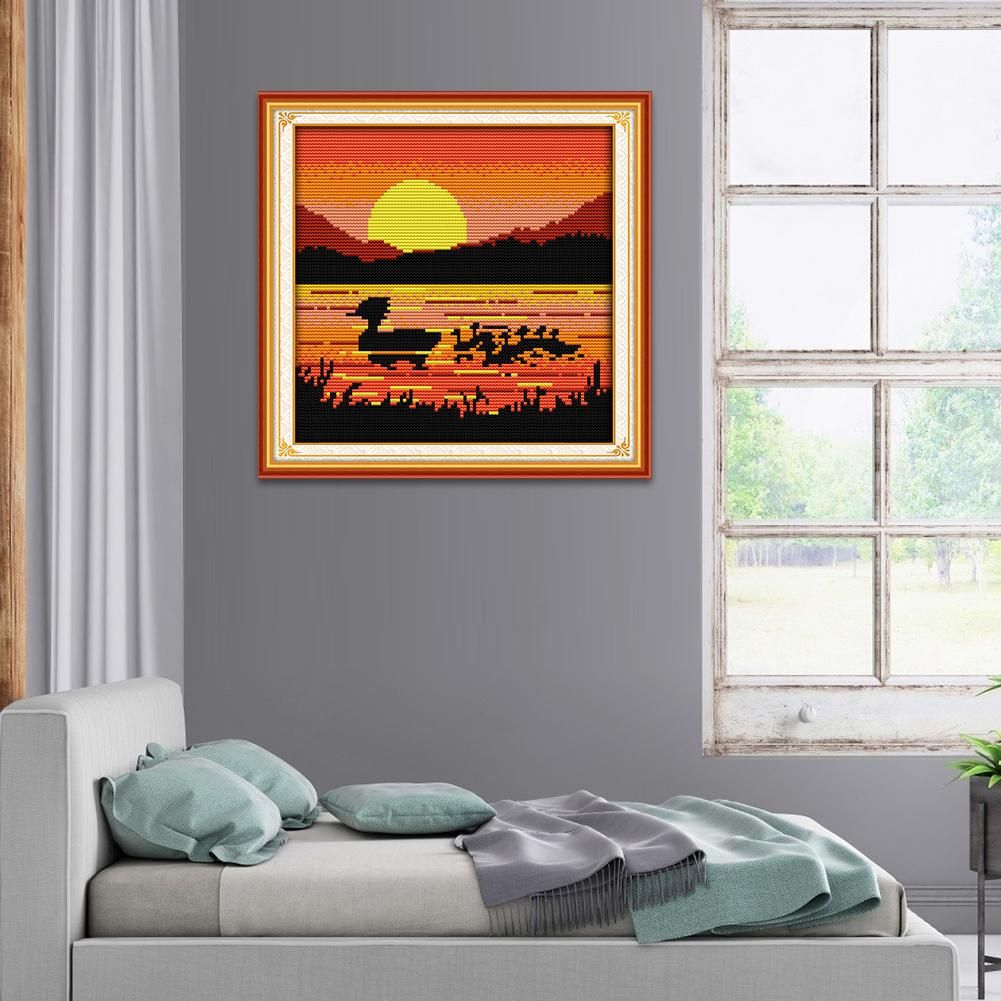 Sunset Duck DIY Canvas Painting Handmade Cross Stitch Needlework Set (D610)