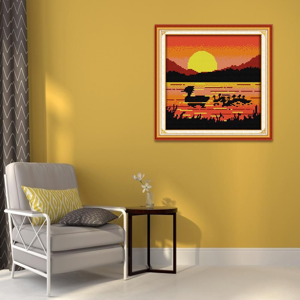 Sunset Duck DIY Canvas Painting Handmade Cross Stitch Needlework Set (D610)