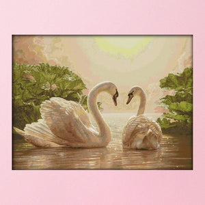 Animal Cross Stitch Embroidery 14CT Stamped Needlework  Two Swan D656