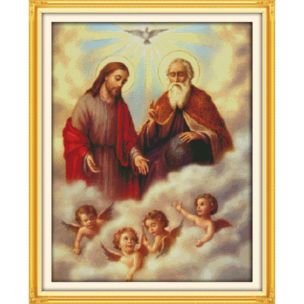 DIY Jesus and Angel 14CT Stamped Cross Stitch Canvas Needlework  R270