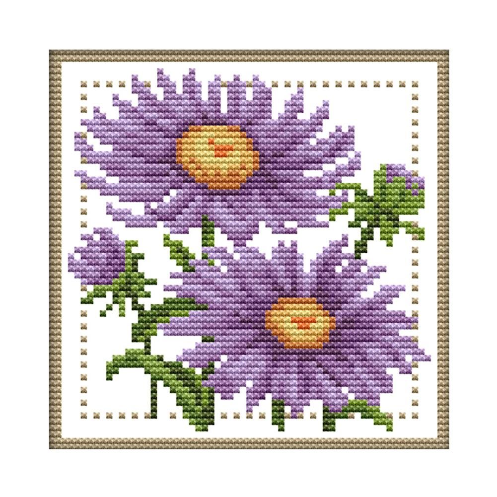 12 Month Flower Cross Stitch Printed Canvas DIY Needlework  September H431