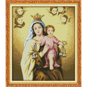 14CT Stamped Virgin and Child DIY Cross Stitch Canvas Needlework  R266 1