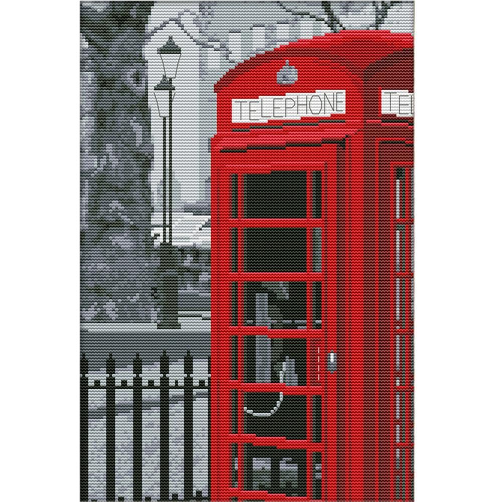 J454 Telephone Booth Cross Stitch Kits DIY Embroidery Needlework Home Decor