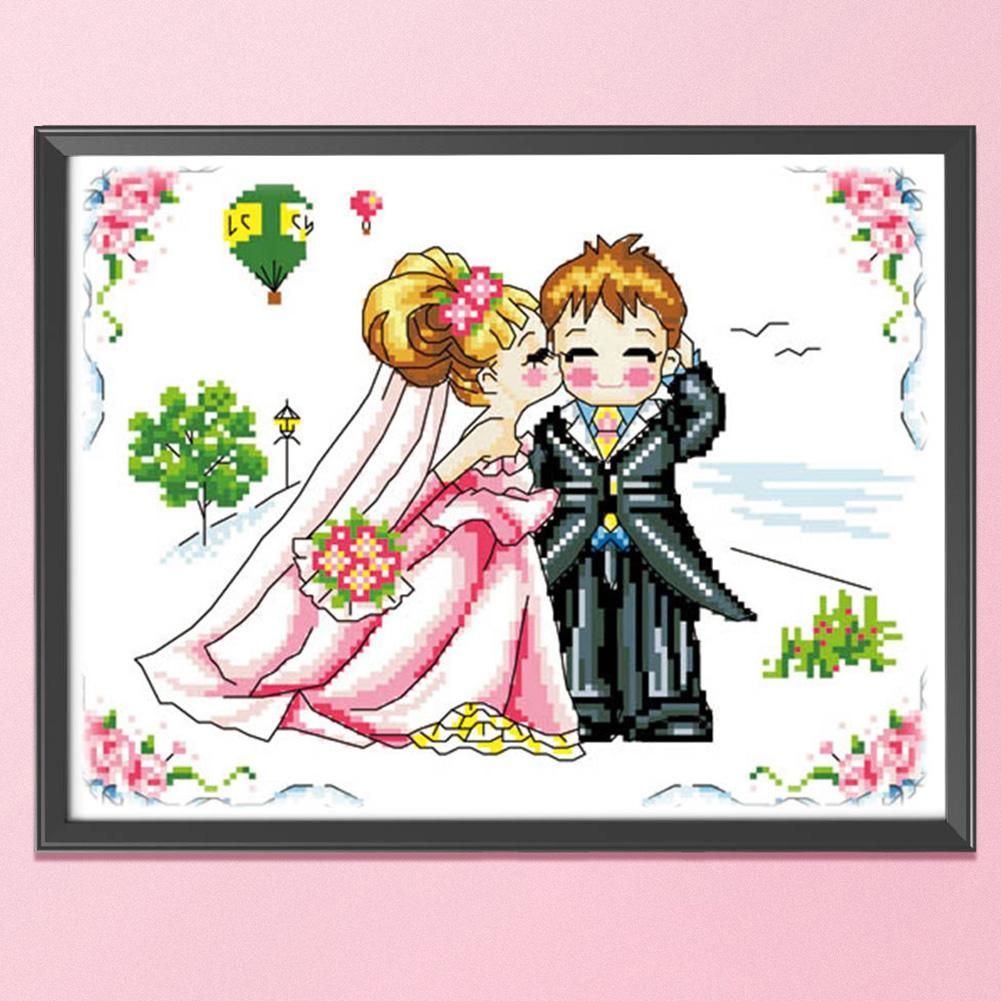 Wedding Day Cross Stitch 11CT Stamped Printed Canvas DIY Embroidery  1035