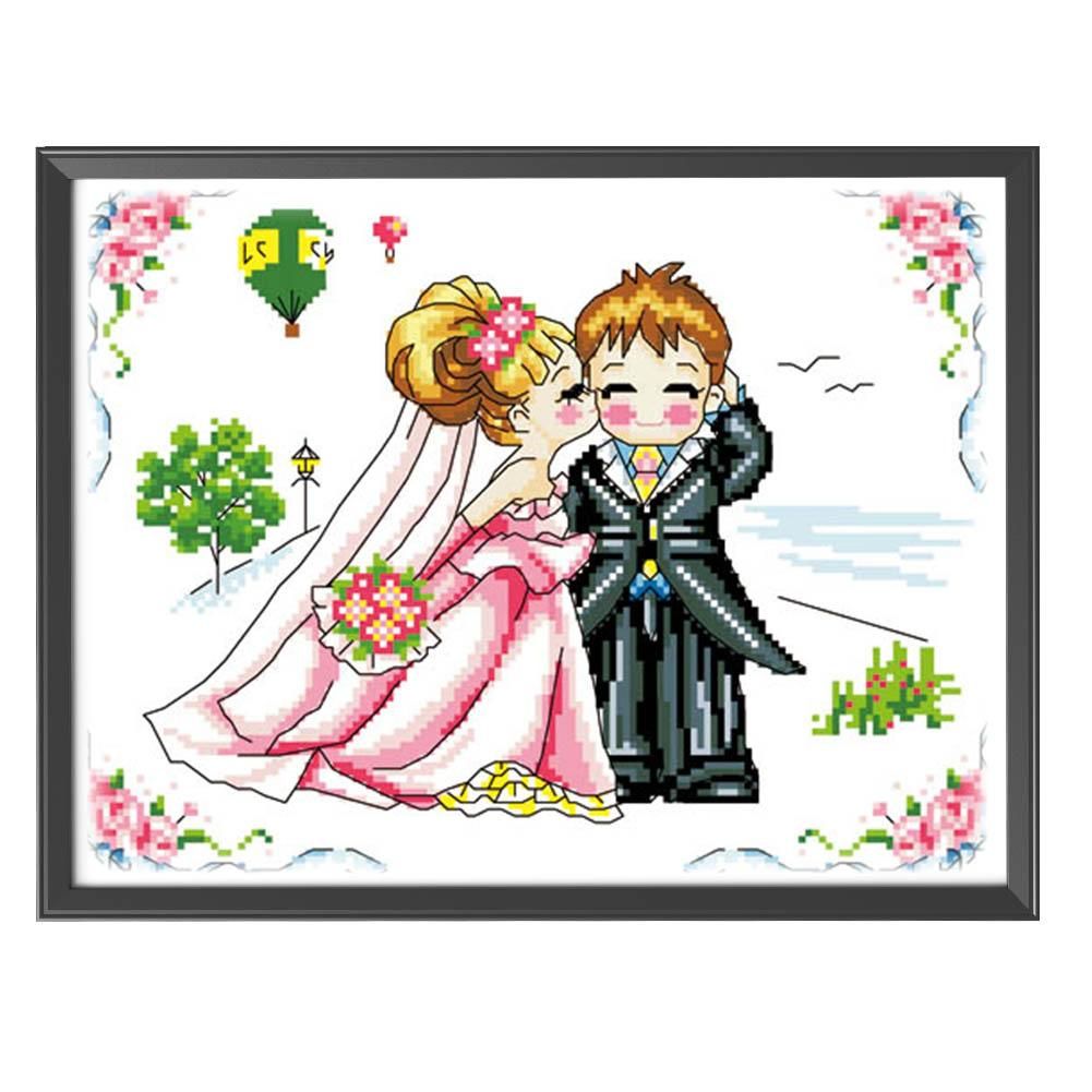 Wedding Day Cross Stitch 11CT Stamped Printed Canvas DIY Embroidery  1035