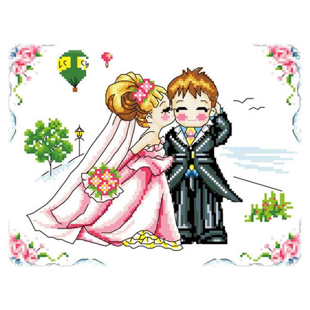 Wedding Day Cross Stitch 11CT Stamped Printed Canvas DIY Embroidery  1035