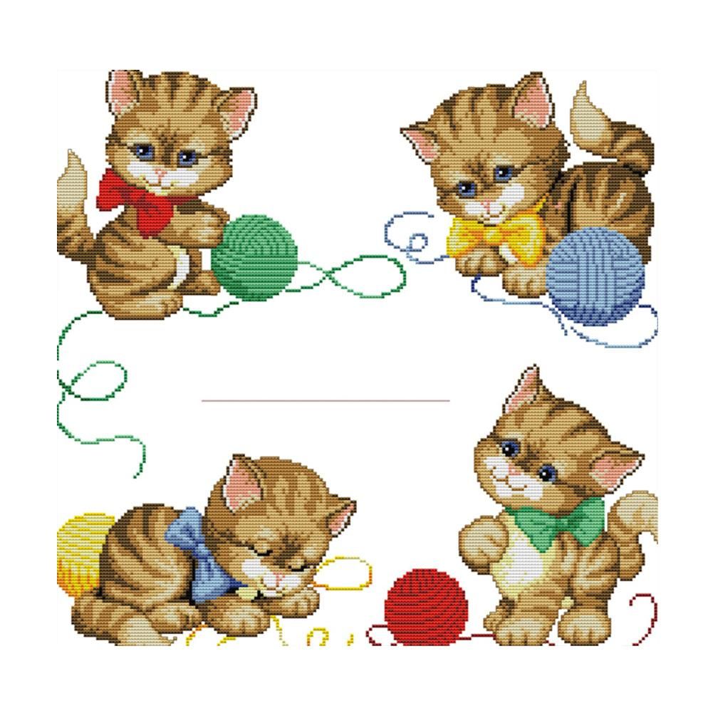 Cat Friendship 14CT Stamped Cross Stitch Print Canvas Needlework  44x43cm