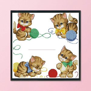 Cat Friendship 14CT Stamped Cross Stitch Print Canvas Needlework  44x43cm