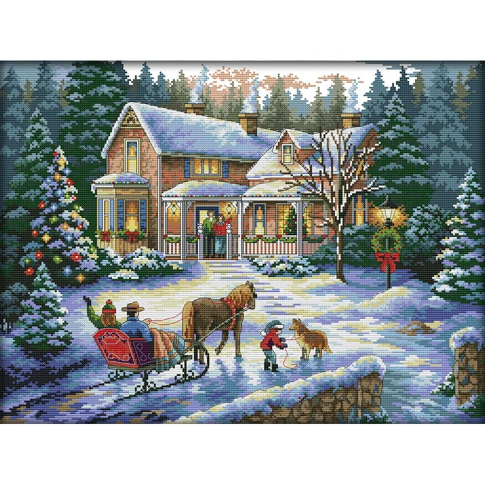 Christmas Return Cross Stitch 14CT Canvas Count Print Needlework Set (F531)