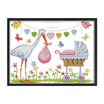 Crane Birth 14CT Stamped Cartoon Cross Stitch Canvas Embroidery Kits  C454