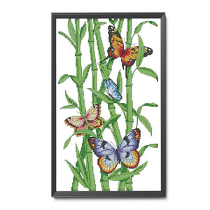 Stamped Cross Stitch Butterflies Bamboo 2 Strand 14CT Embroidery  DA046