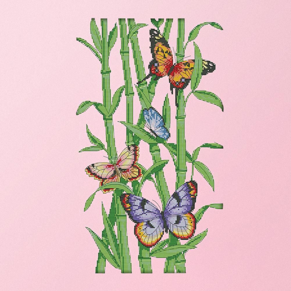 Stamped Cross Stitch Butterflies Bamboo 2 Strand 14CT Embroidery  DA046