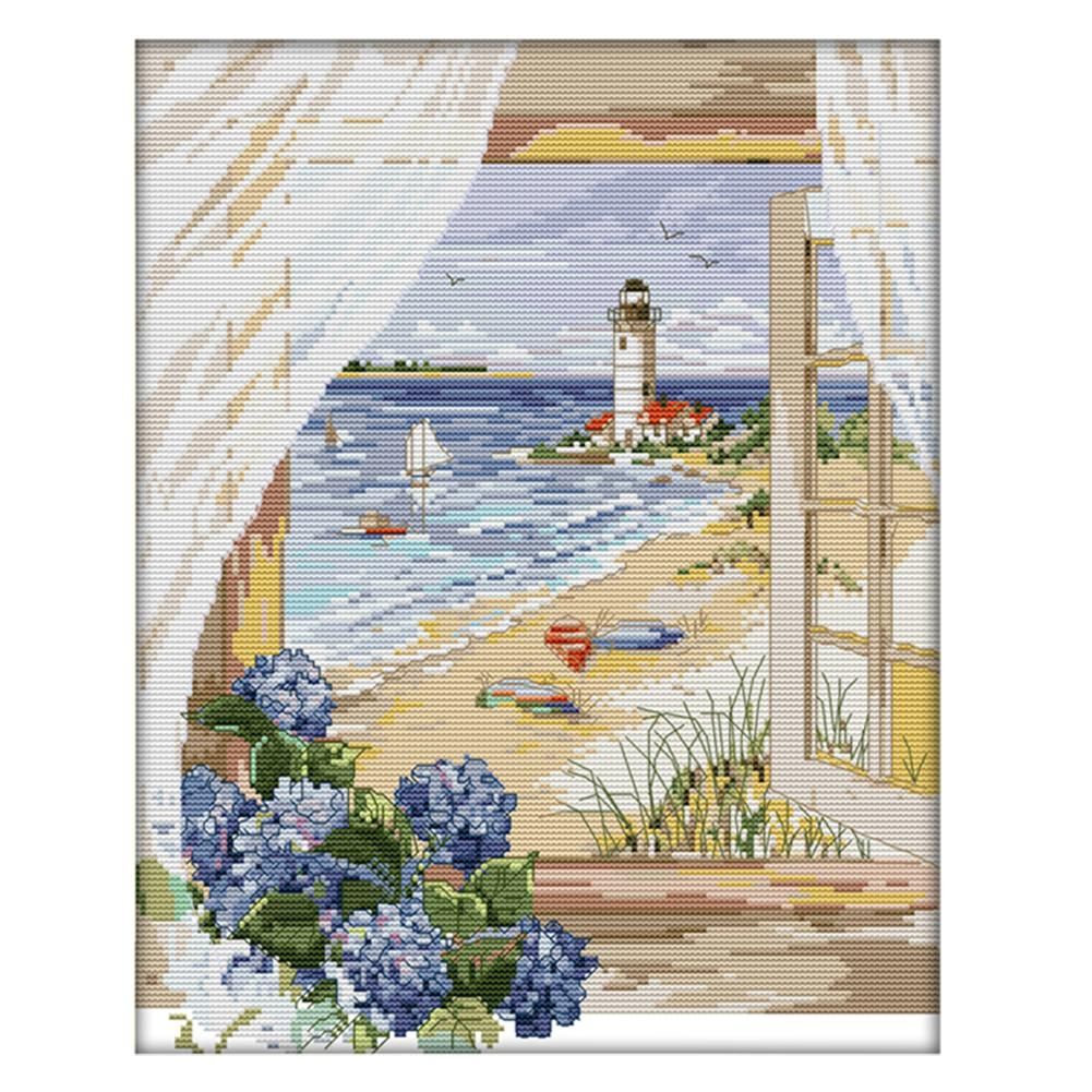 F646 Sea View 14CT Printed Cross Stitch DIY Handmade Cloth Embroidery Kits