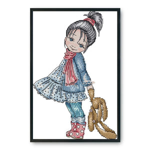 14CT Stamped Cross Stitch DIY Needlework Kits Crafts  Girl Walking 34x22cm