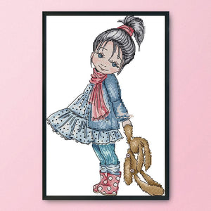 14CT Stamped Cross Stitch DIY Needlework Kits Crafts  Girl Walking 34x22cm