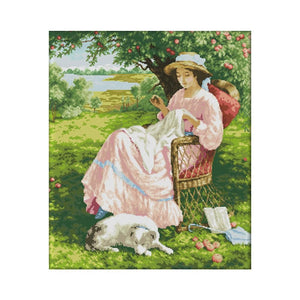 Canvas Kit Needlework DIY Cross Stitch 14CT Stamped Artwork  R455 Woman