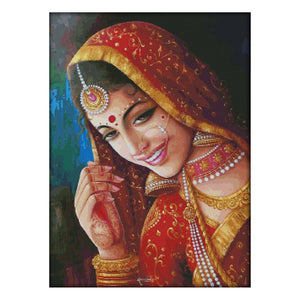 Indian Bride Cross Stitch Kits DIY 14CT Stamped Canvas Needlework  R292