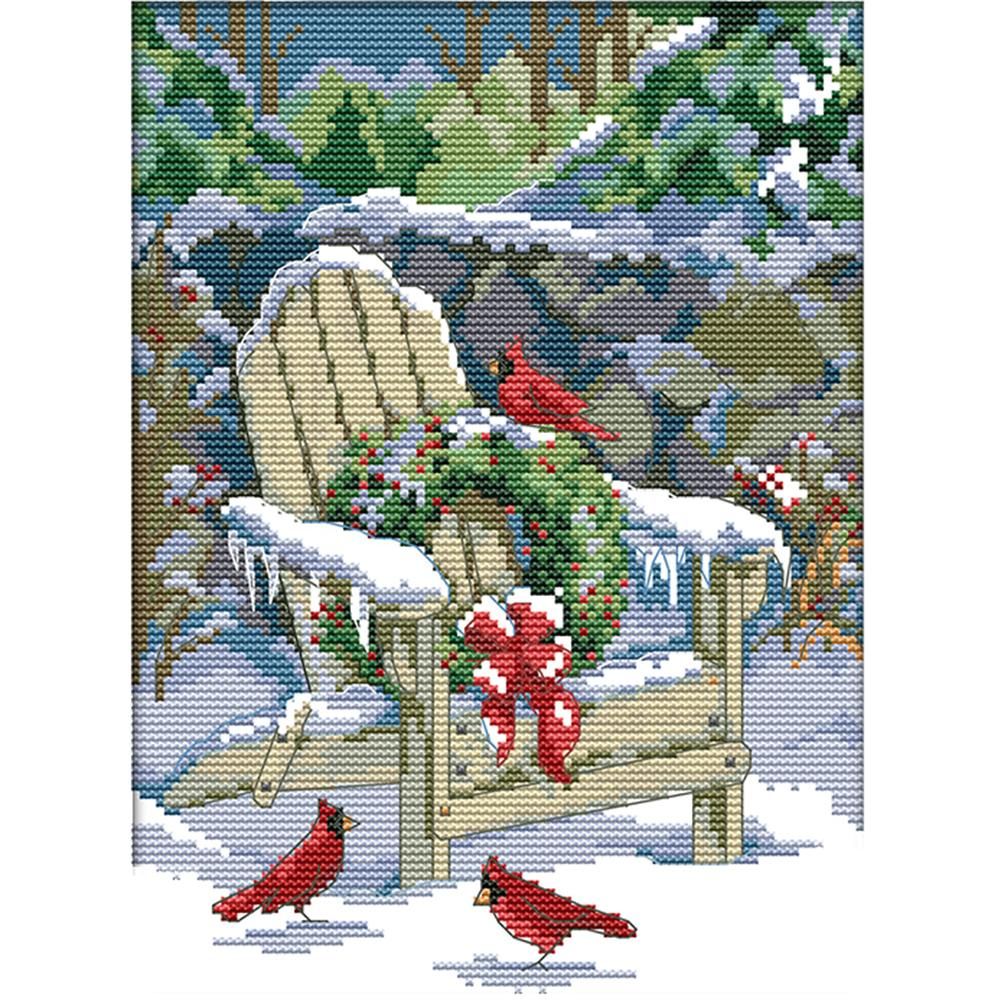 Christmas Snow View Cross Stitch 14CT Canvas Count Print Needlework (F423)