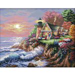 Seaside Lighthouse Handmade Cross Stitch Ecological Cotton Canvas (F682)