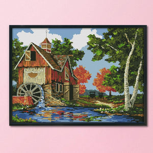 DIY Cotton Cross Stitch 14CT Stamp Canvas Embroidery Kit  F530 Cabin