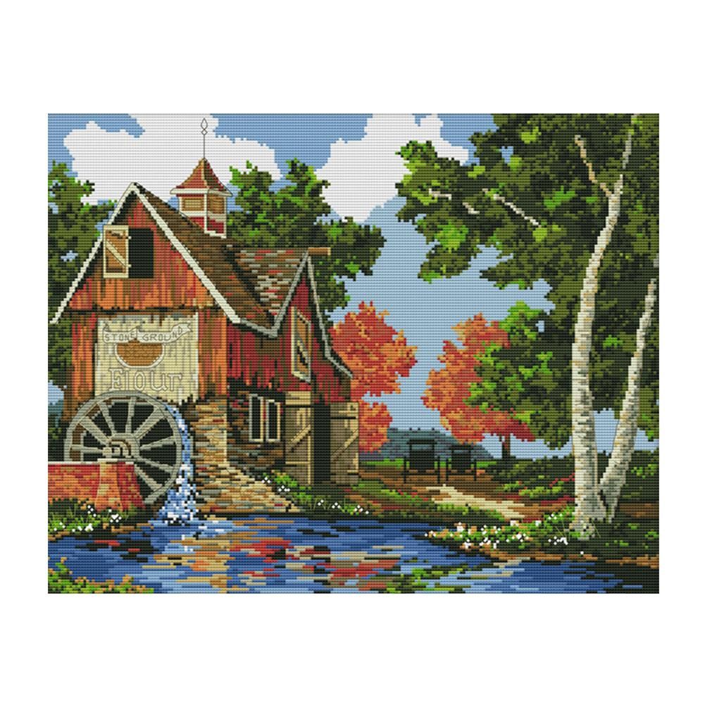 DIY Cotton Cross Stitch 14CT Stamp Canvas Embroidery Kit  F530 Cabin