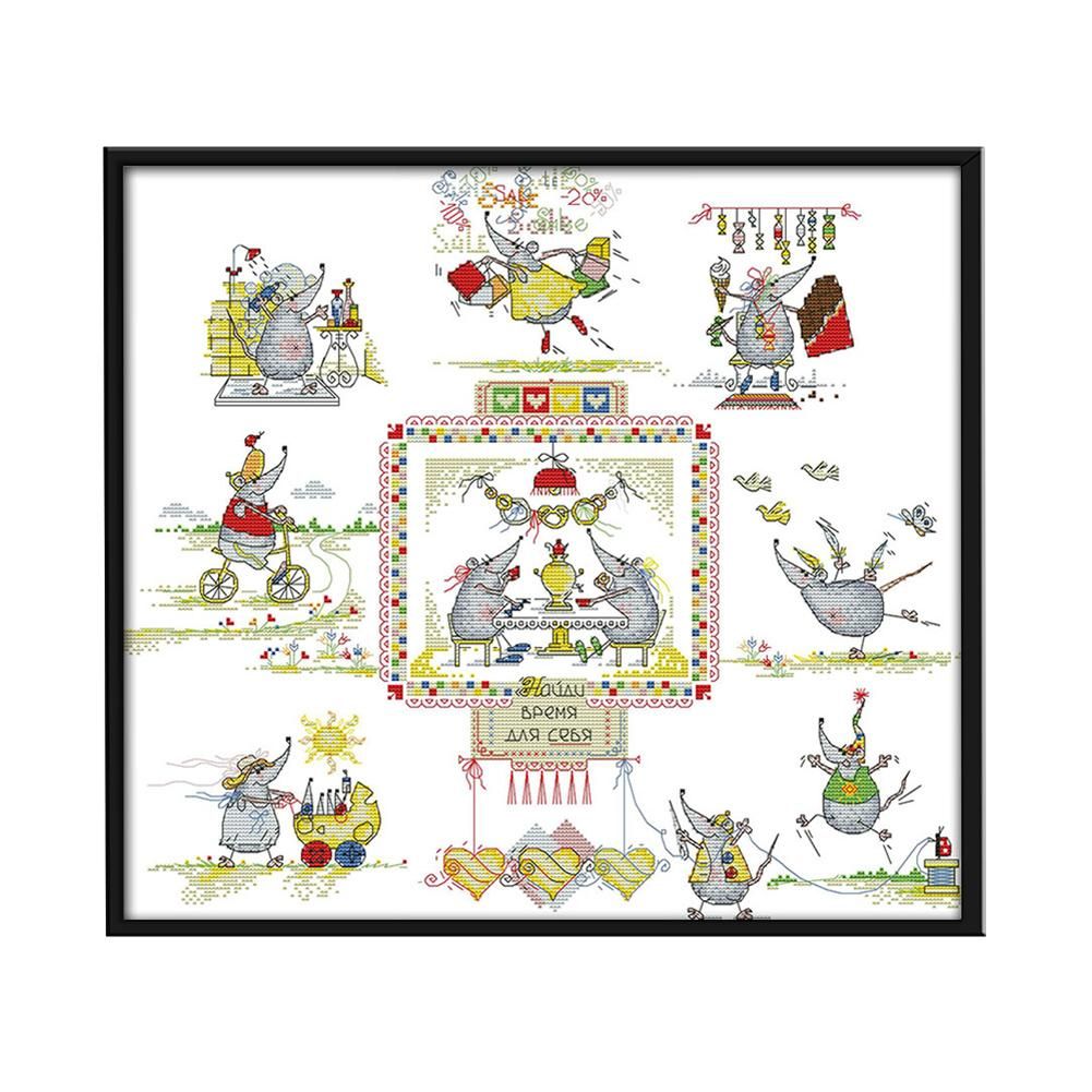 Cartoon 14CT Stamped Cross Stitch Kits Needlework Embroidery  2 Marriage