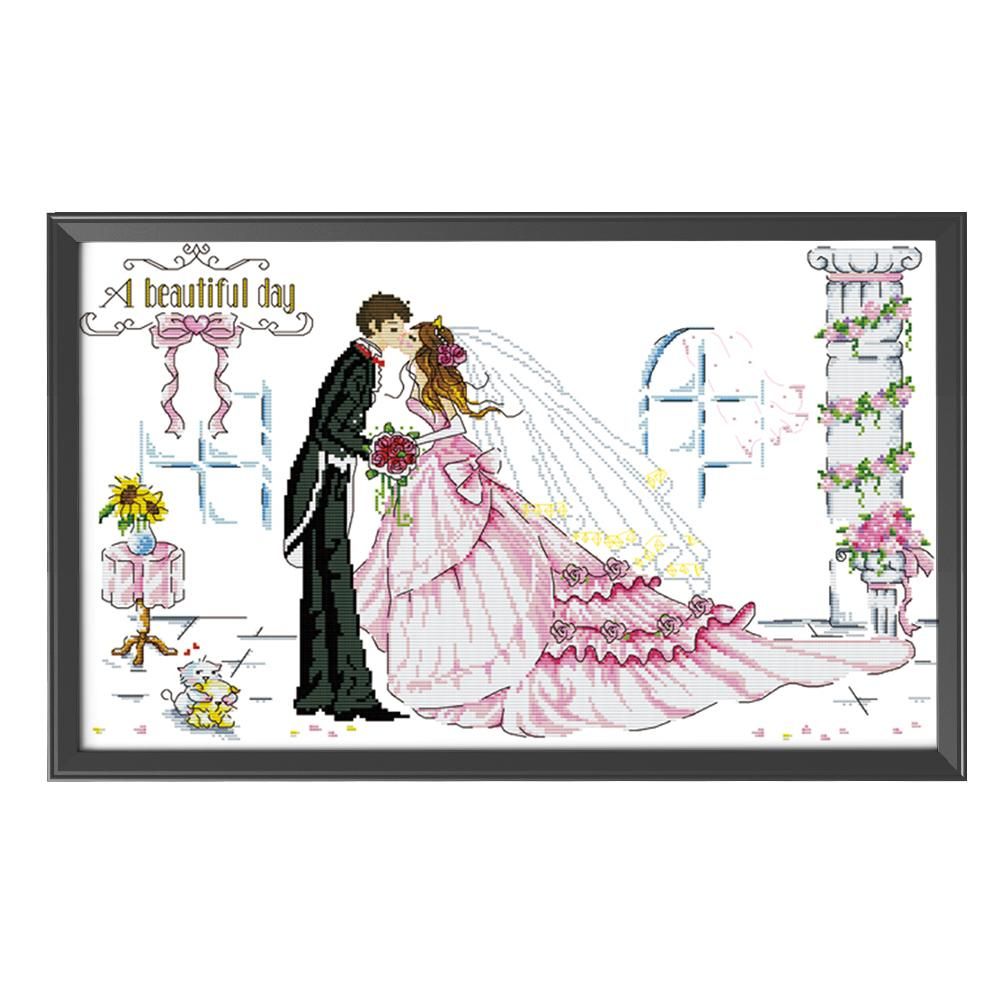 Wedding Day Cross Stitch 11CT Stamped Printed Canvas DIY Embroidery  1034