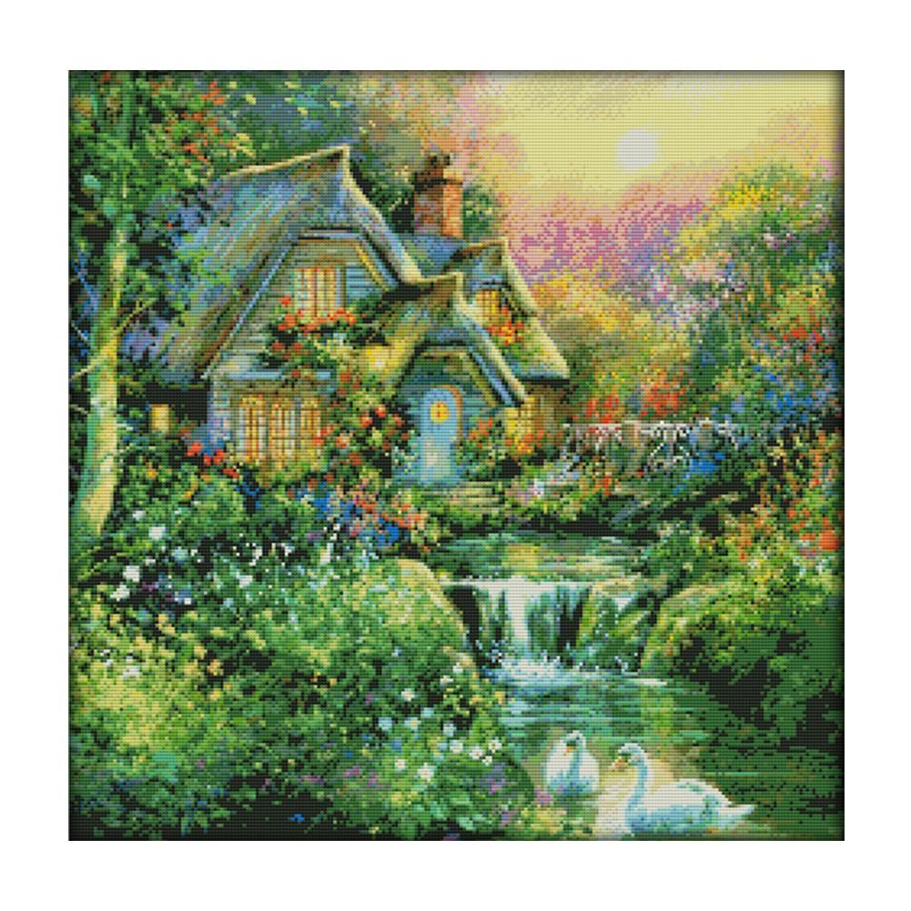 14CT Stamped Cross Stitch DIY Printed Craft Needlework  F473 Country house