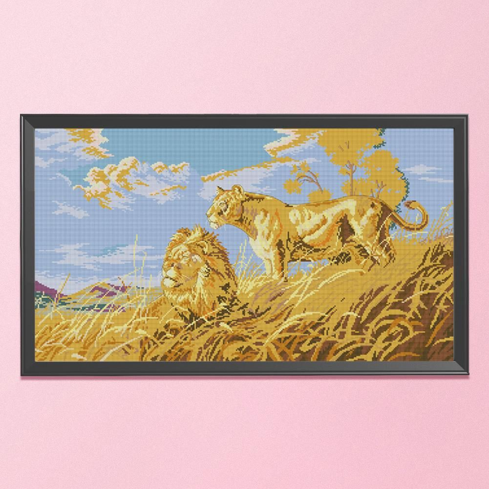 DIY Cross Stitch 11CT Stamped Needlework Cotton Thread  678 African Lion