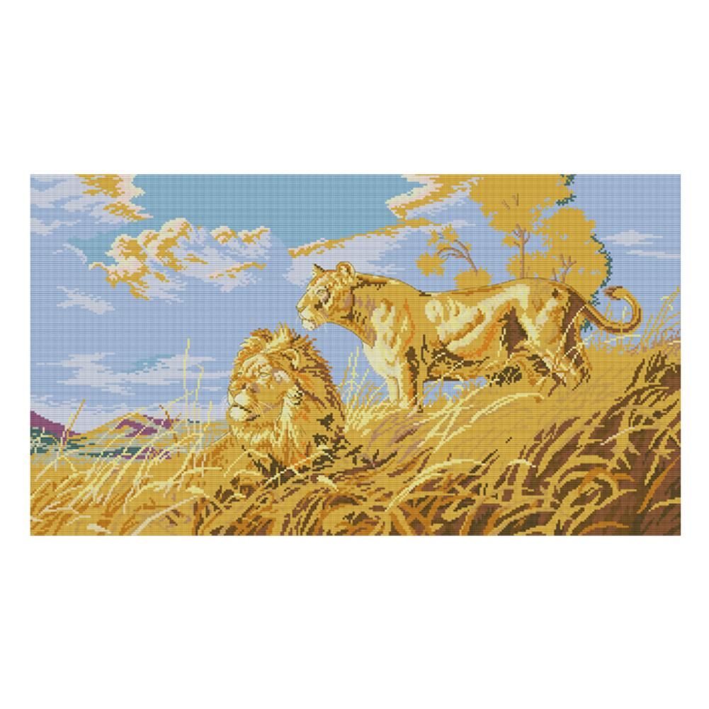 DIY Cross Stitch 11CT Stamped Needlework Cotton Thread  678 African Lion