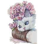 Cat and Flower Cotton Cross Stitch Painting Handmade DIY Embroidery (DA465)