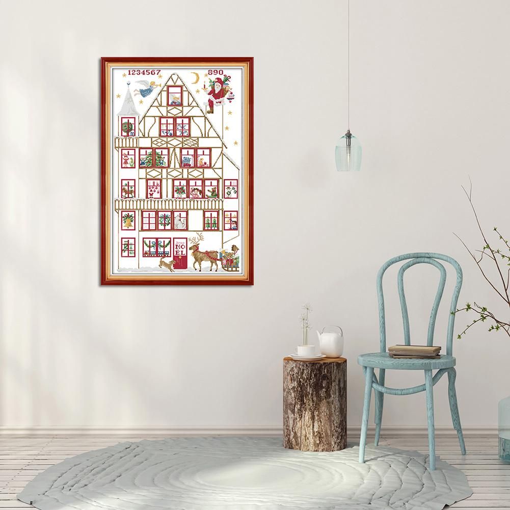 J464 Xmas Gift Cotton Thread Printed Canvas Cross Stitch Embroidery Cloth