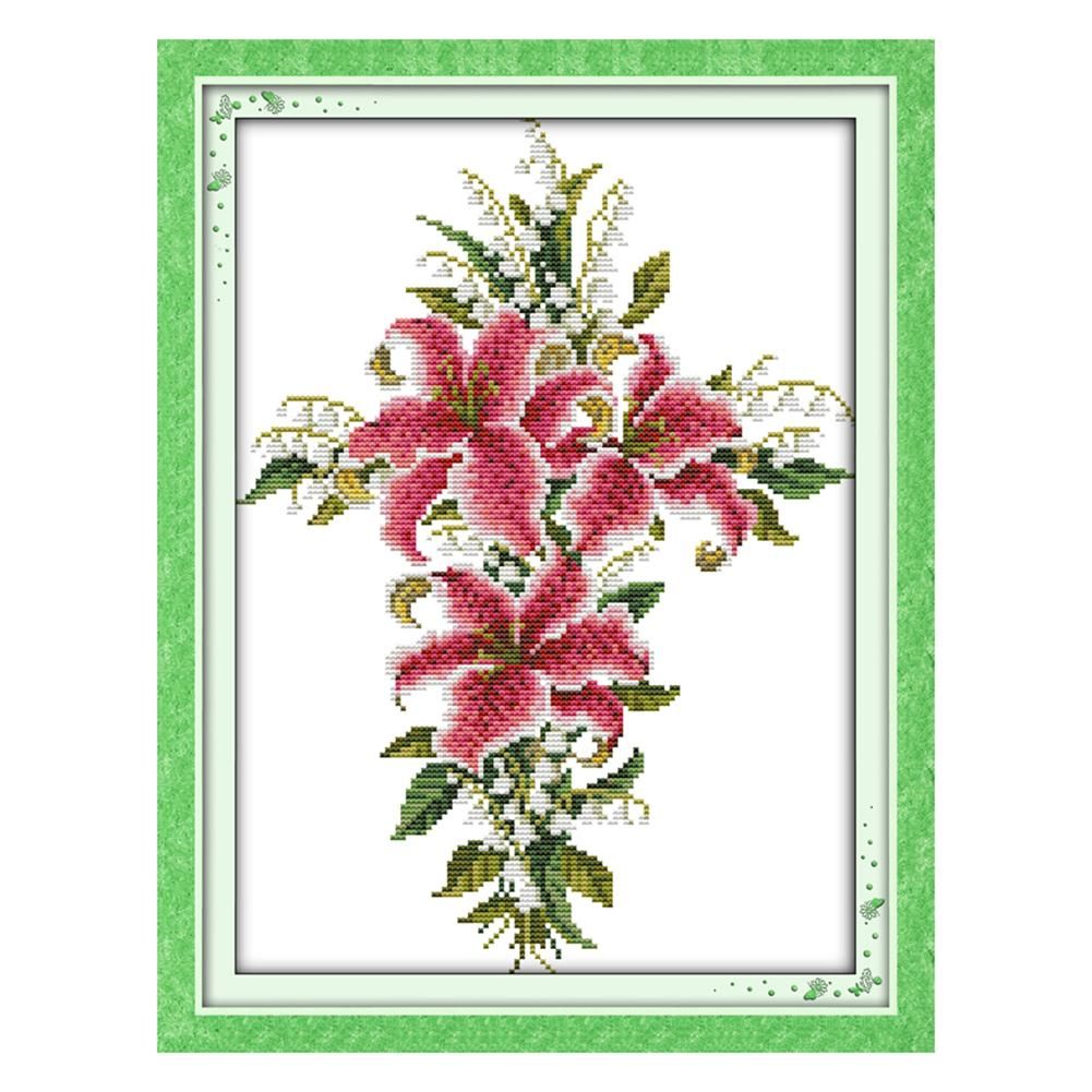 J042 Tulip Cross Print Cross Stitch DIY Embroidery Set Canvas Needlework