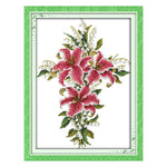 J042 Tulip Cross Print Cross Stitch DIY Embroidery Set Canvas Needlework