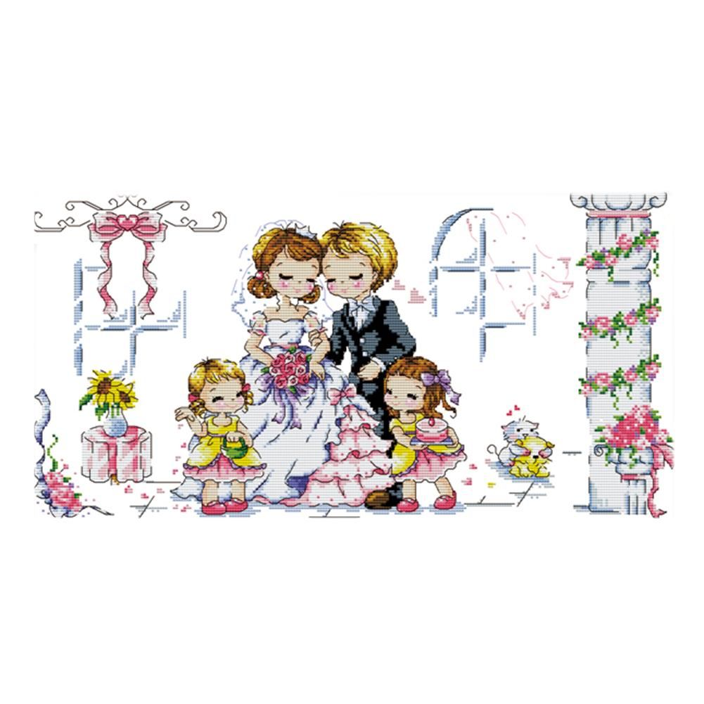 Cute Kids 3 Strand 11CT Stamped Cross Stitch DIY Kit  Sweet Wedding 0644