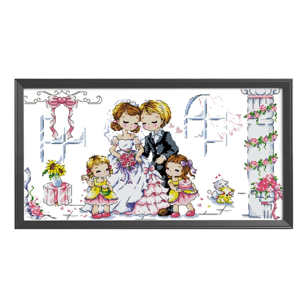 Cute Kids 3 Strand 11CT Stamped Cross Stitch DIY Kit  Sweet Wedding 0644