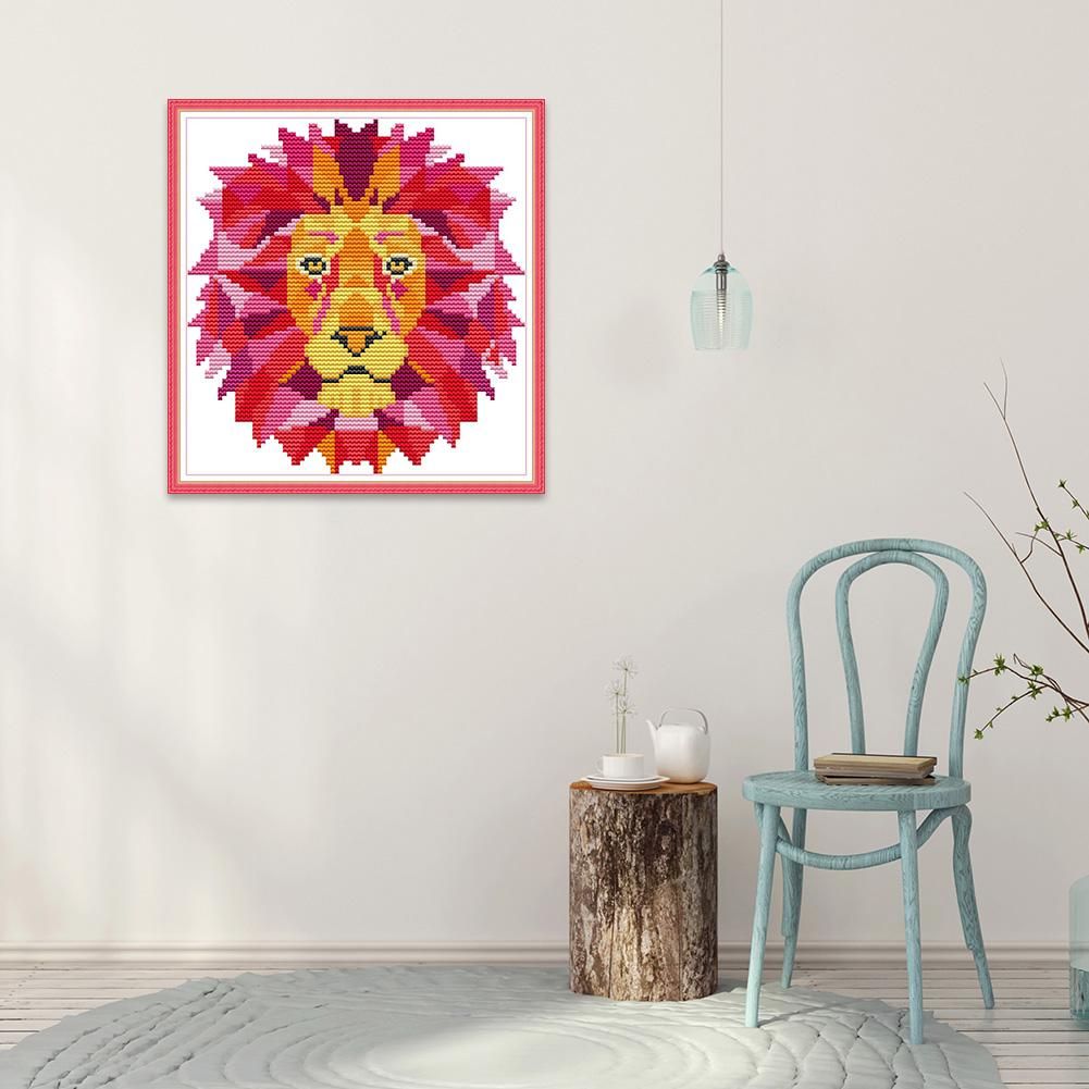 Printed Canvas Cross Stitch DIY Embroidery Needlework Sets (DA420 Lion)