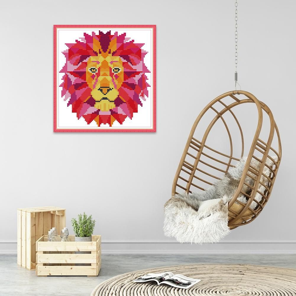 Printed Canvas Cross Stitch DIY Embroidery Needlework Sets (DA420 Lion)