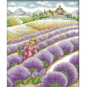 14CT Print Canvas Count Cross Stitch Kit Needlework (F643 Lavender Fields)