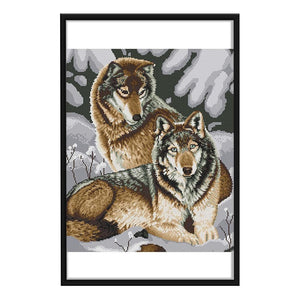 Animal Cross Stitch Kit Embroidery 14CT Stamped Needlework  D850 Snow Wolf