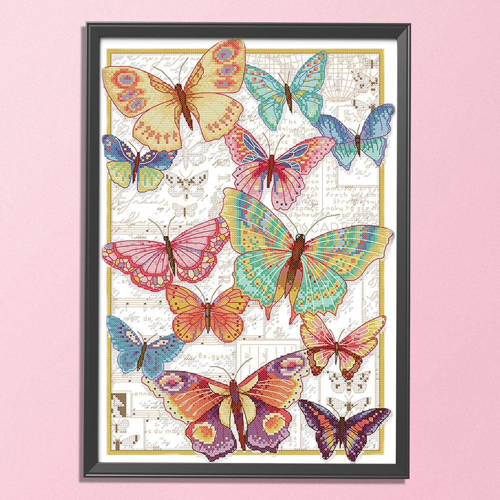 Cross Stitch Embroidery 14CT Stamped Handwork  D968 Color Butterfly Fly