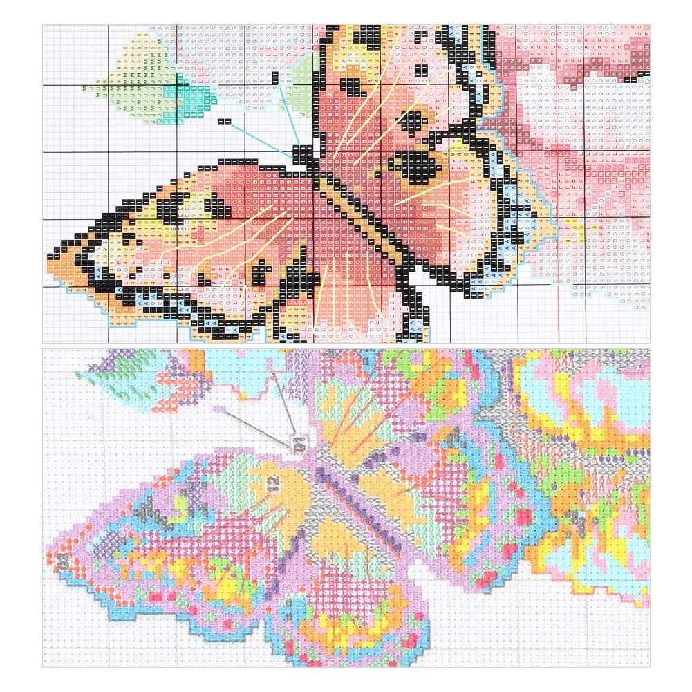 Cross Stitch Embroidery 14CT Stamped Handwork  D968 Color Butterfly Fly