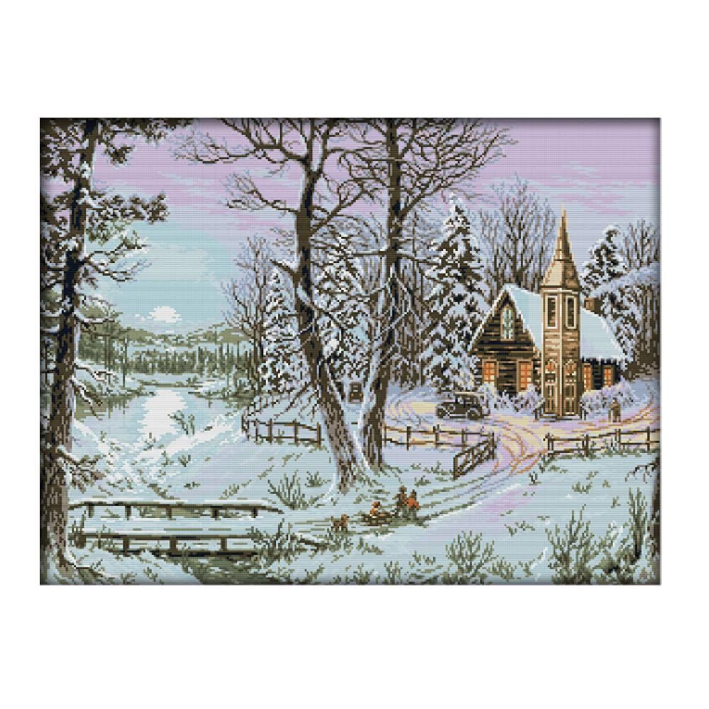 F647 Snow Landscape 14CT Printed Cross Stitch DIY Cloth Embroidery Kits