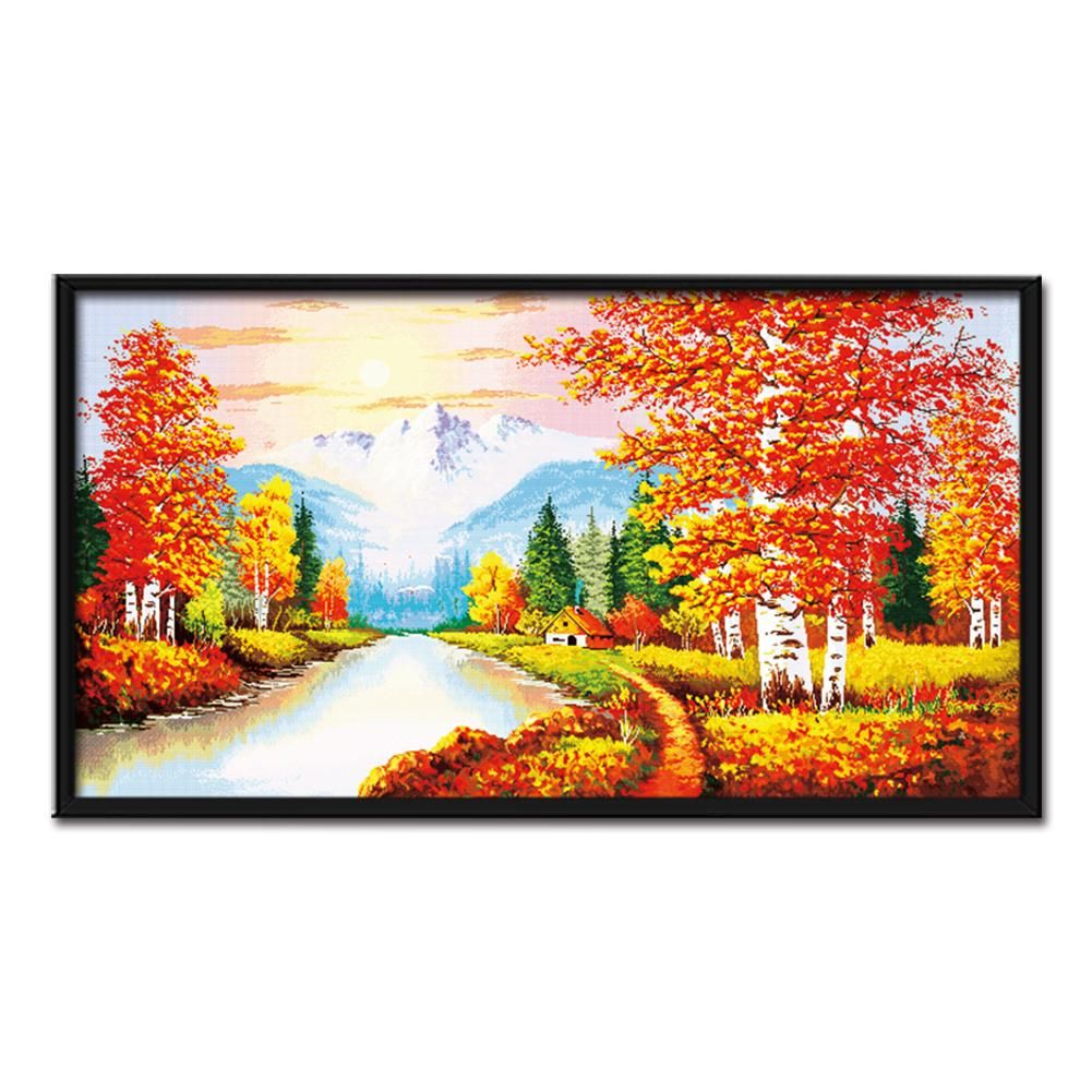 Stamped Cross Stitch Autumn Scenery 14CT Embroidery DIY Set  F014 Lake