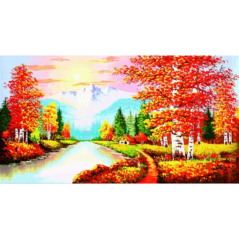 Stamped Cross Stitch Autumn Scenery 14CT Embroidery DIY Set  F014 Lake